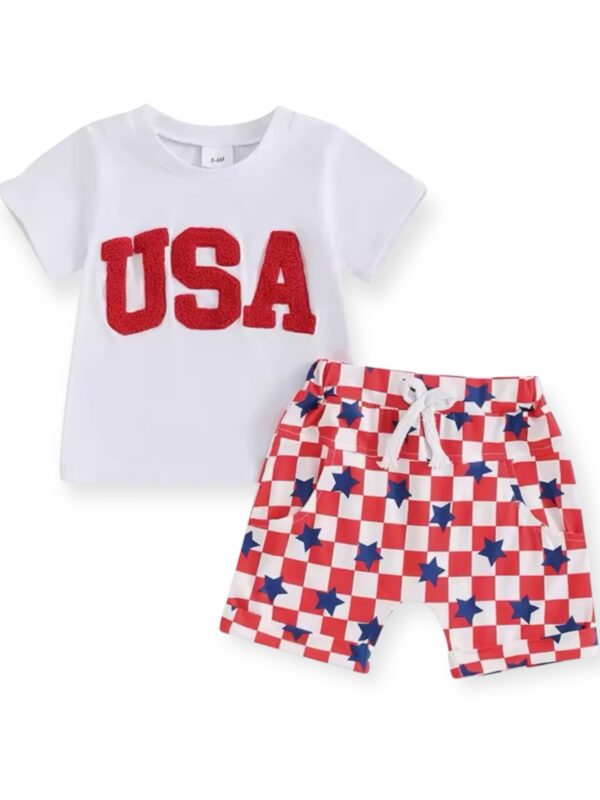 Patriot Toddler Outfit- USA T-shirt & Star Spangled Shorts Set