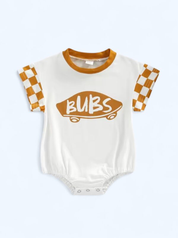 Skater Vibes Checkered “Bubs” Baby Romper-Khaki