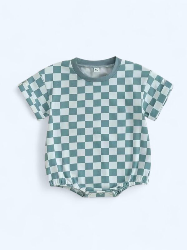 Pastel Blue Pop Checkered Romper