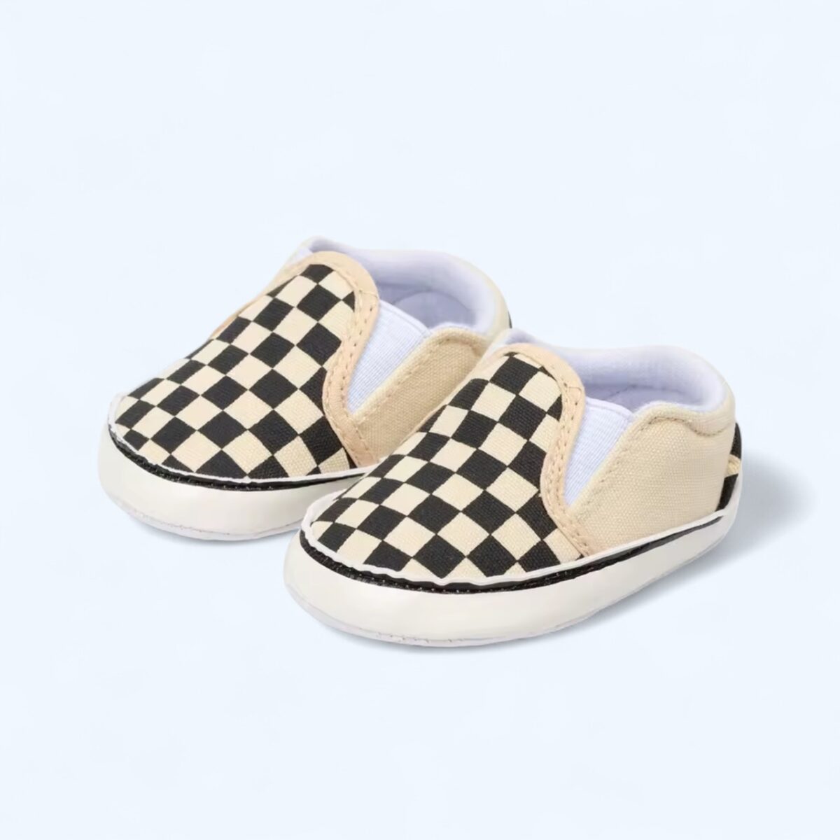 Beige Checkered Baby Casual Soft Bottom Shoes