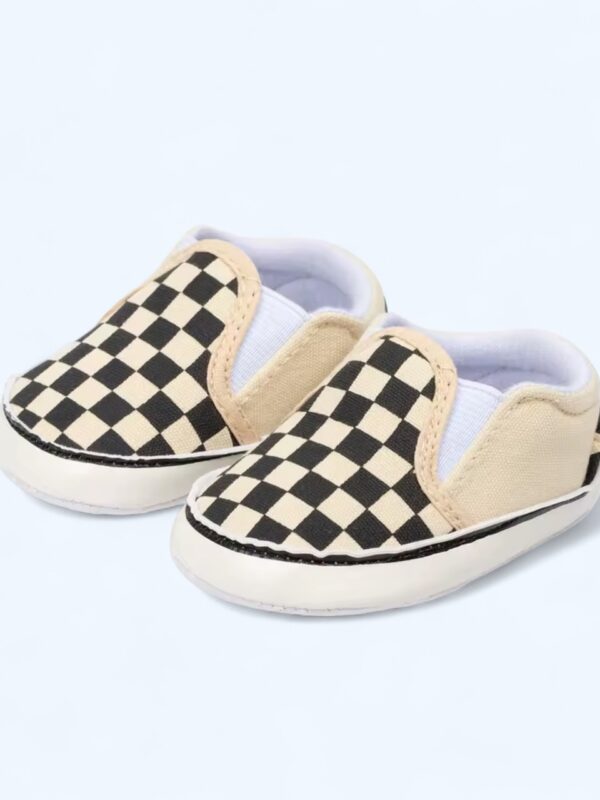 Beige Checkered Baby Casual Soft Bottom Shoes