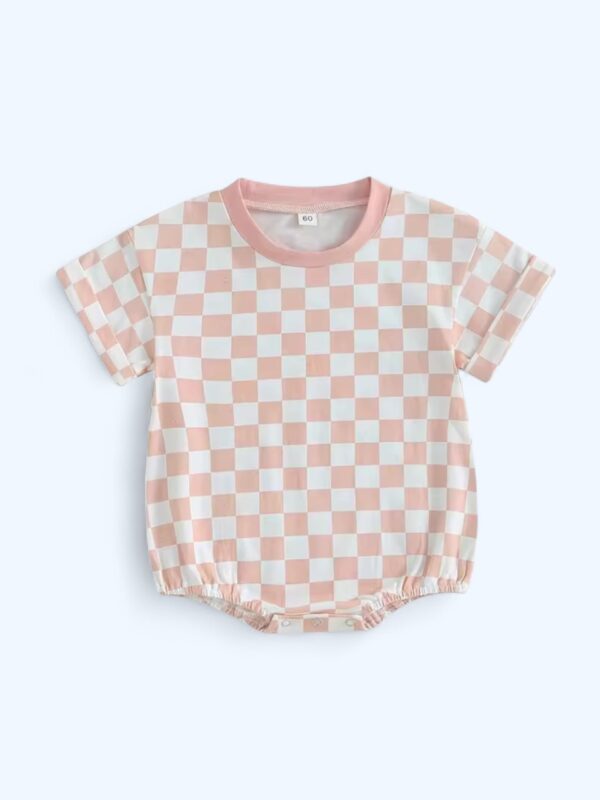 Pastel Pink Pop Checkered Romper