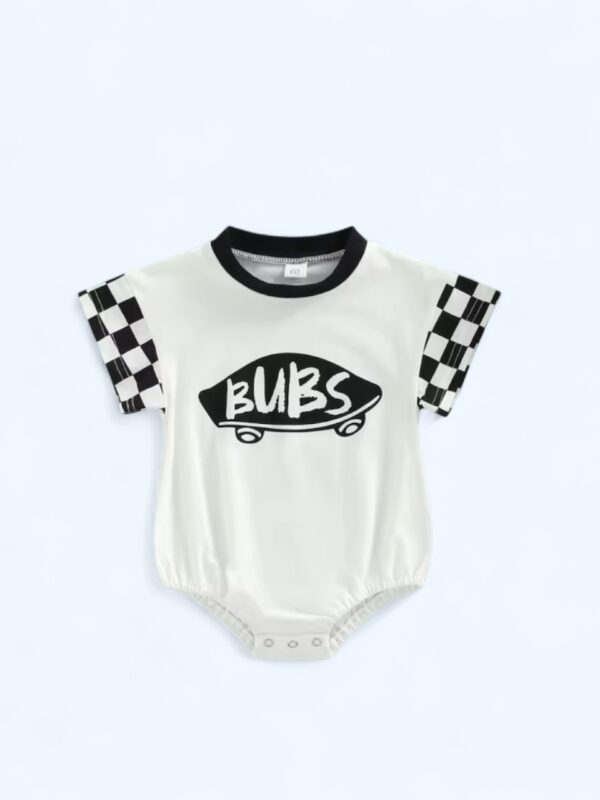 Skater Vibes Checkered “Bubs” Baby Romper-Black