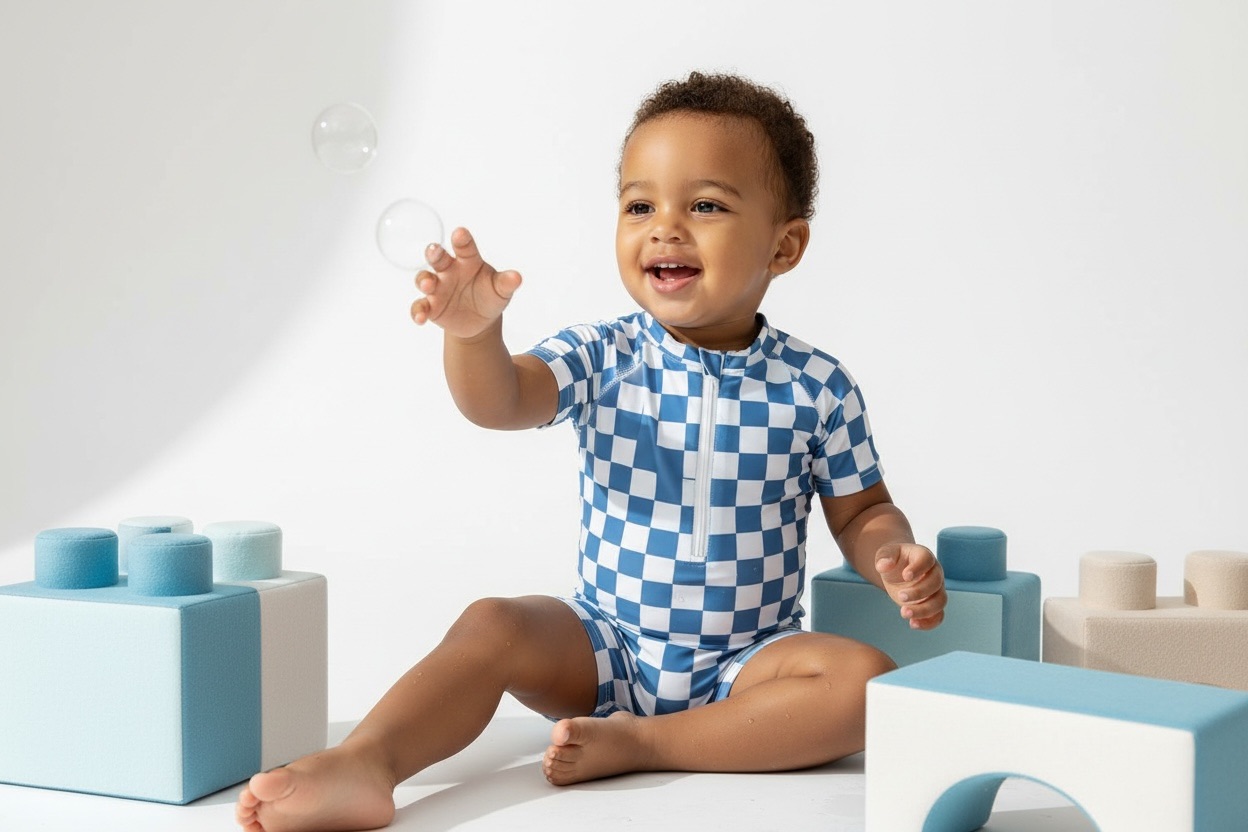 Blue Checkered Swimsuit for Your Baby Boy