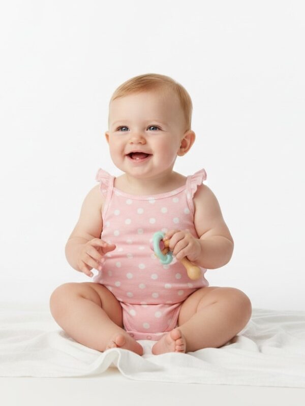 White Polkadots on Pink Bodysuit for This Spring Season
