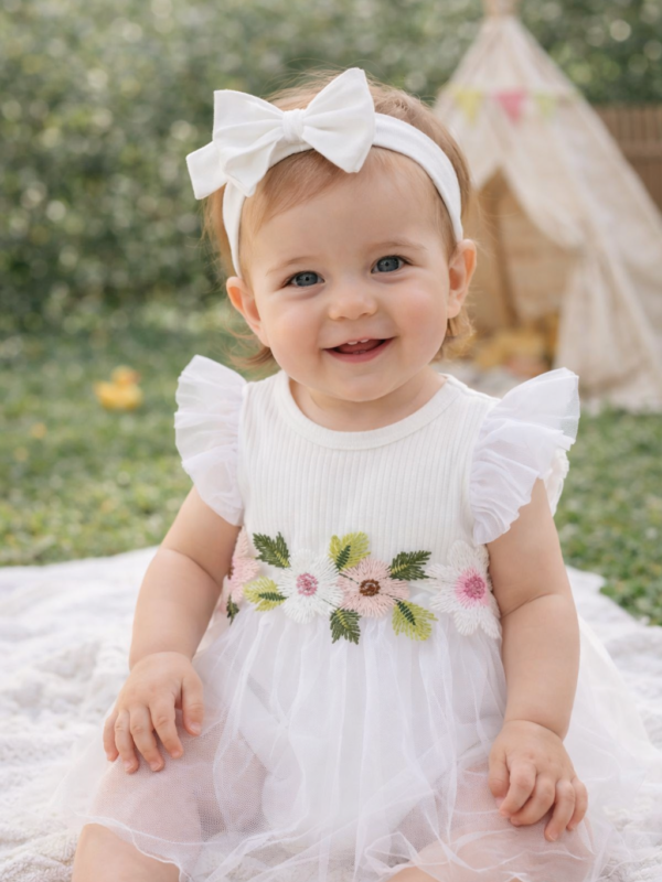 Flower Belt Frock with Bow Tie for your Princess (White and Black)