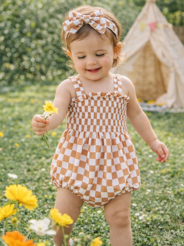 Checkered Romper Set with Headband – Baby Drew Berry