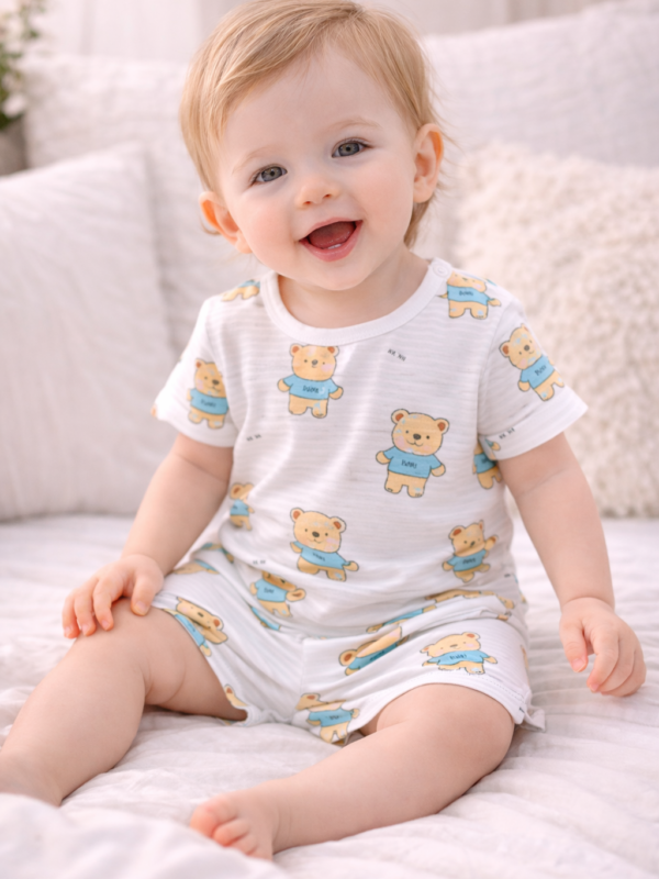 Teddy Bear Printed Two Piece Set for Your Baby Boy