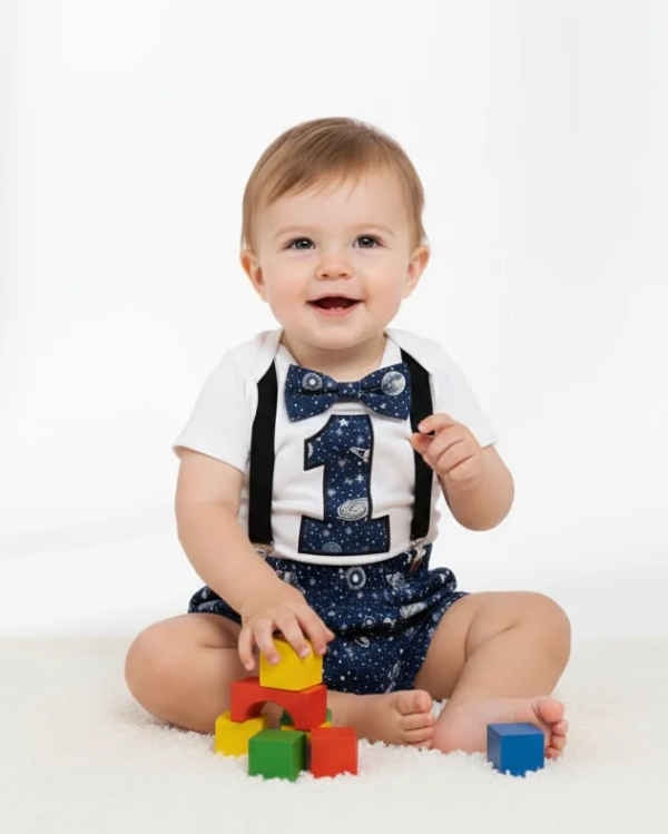 First Birthday Boy Outfit with Suspenders