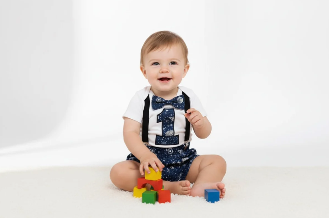 First Birthday Boy Outfit with Suspenders