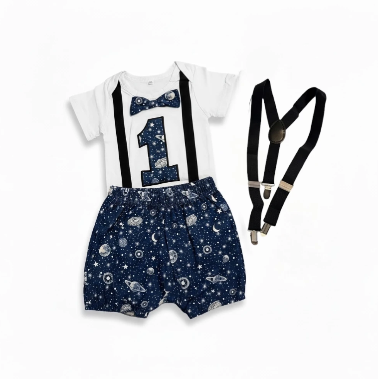 First Birthday Boy Outfit with Suspenders - Image 2
