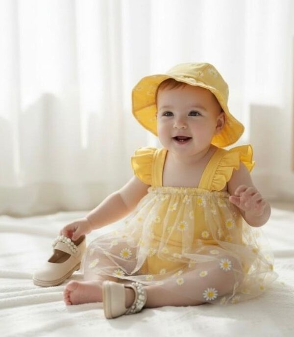 Yellow Daisy Romper Tutu with Hat for your Baby Girl