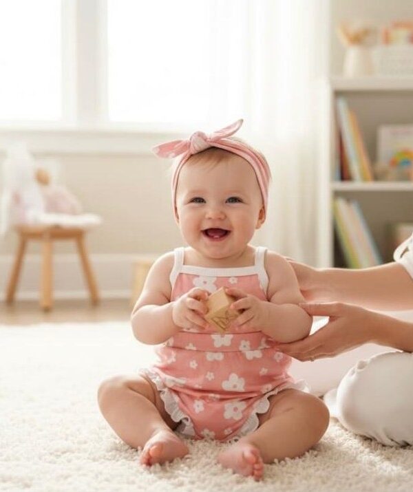 Peachy Flower Romper with Headband for your Babygirl