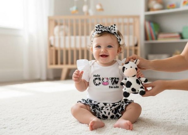 "Holy Cow I'm Cute" Two Piece set with Headband for your Princess