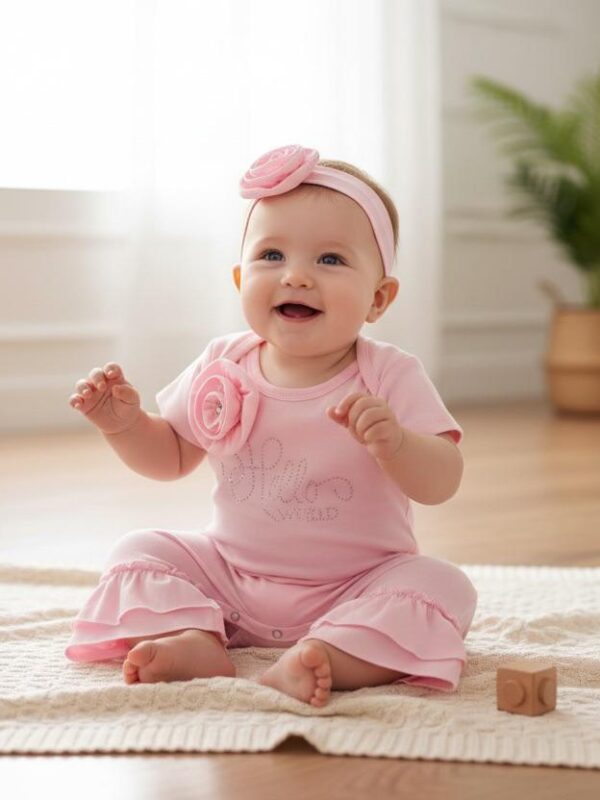 "Hello World" Pink Jumpsuit with Cute Headband