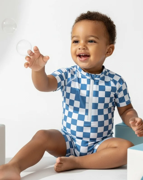 Blue Checkered Swimsuit for Boys
