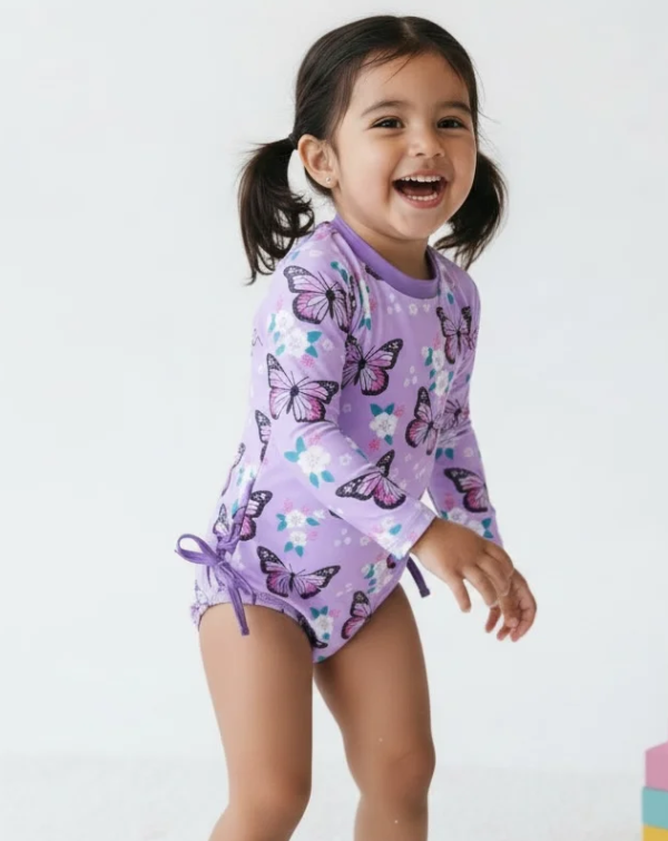 Pretty Purple Butterfly Swimsuit for Girls