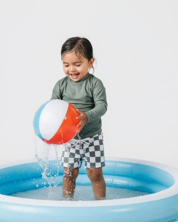 Olive Green Checkered Two Piece Swimsuit for Boys