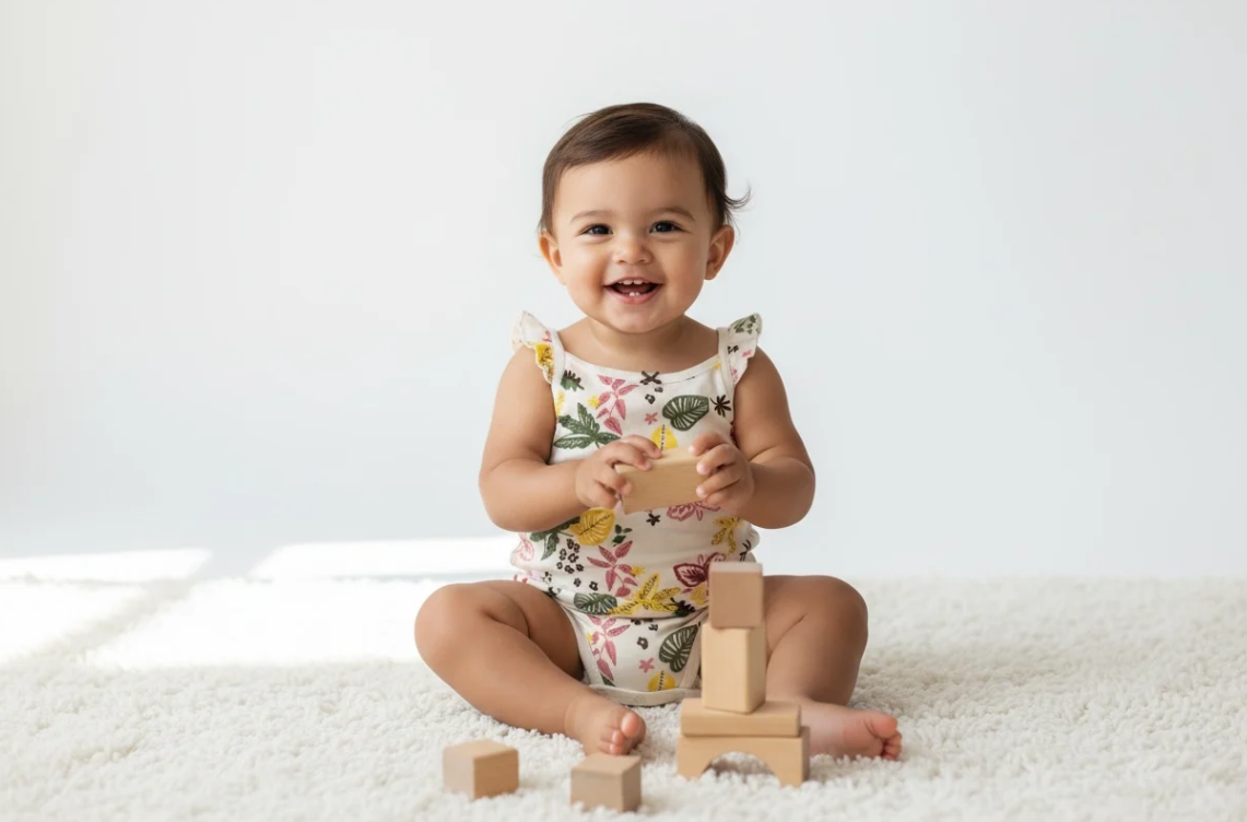 White Floral Plants Bodysuit for Girls