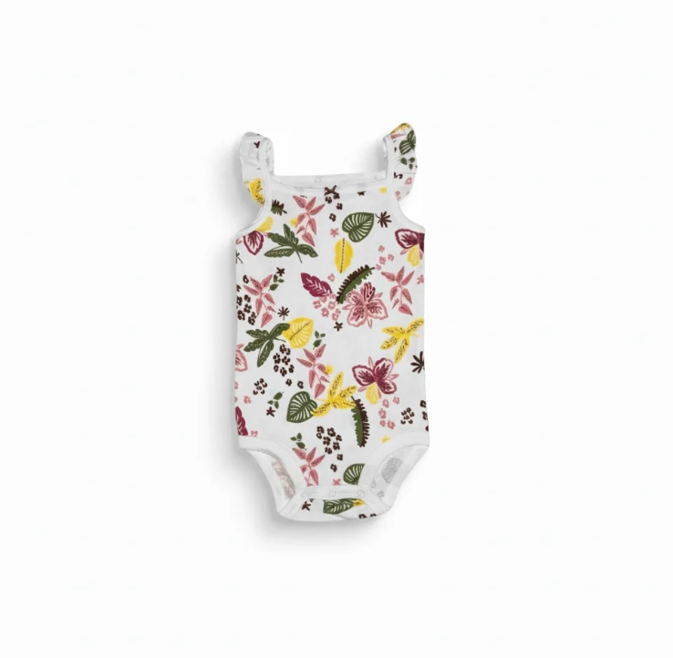 White Floral Plants Bodysuit for Girls