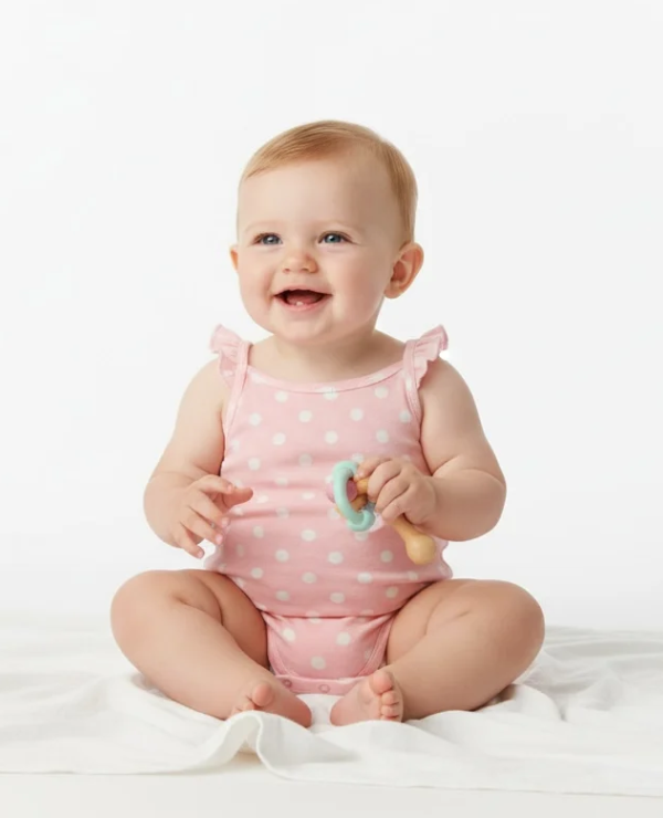 Powder Pink Polkadot Bodysuit for Girls