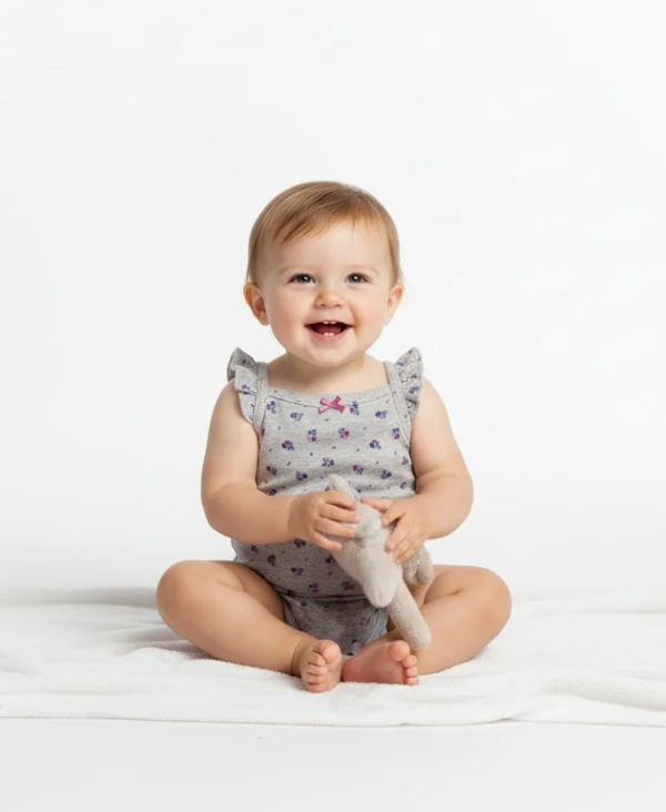 Grey with Purple Flowers Bodysuit for Girls