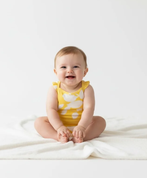 Yellow with White Leaves Bodysuit for Girls