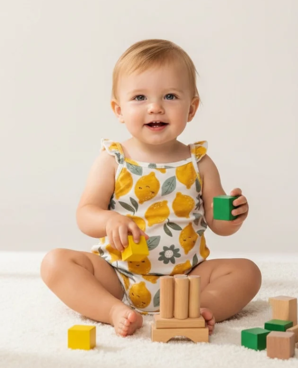 White with Yellow Lemons Bodysuit for Girls
