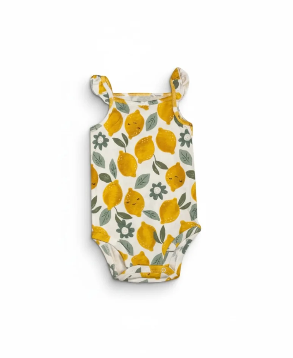 White with Yellow Lemons Bodysuit for Girls