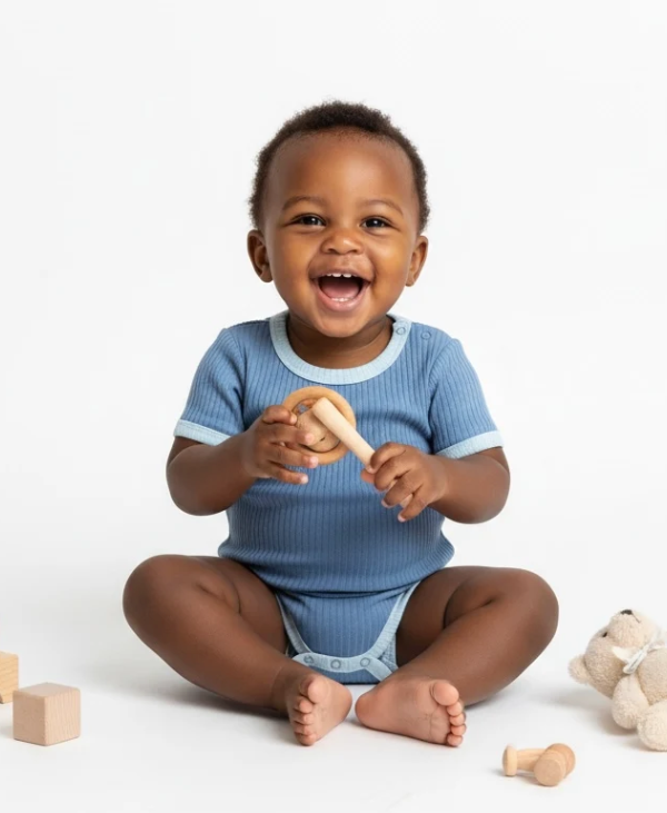 Waffle Cotton Blue Bodysuits for Boys