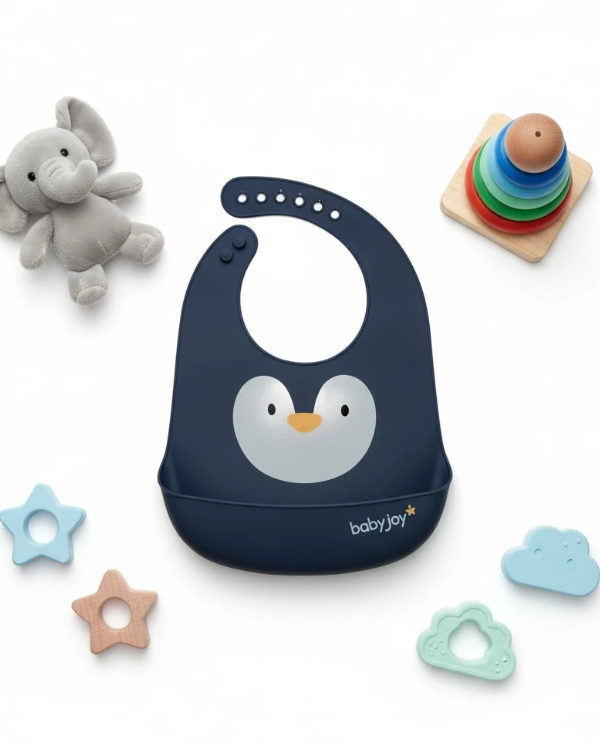 Penguin Dark Blue Silicone Bib