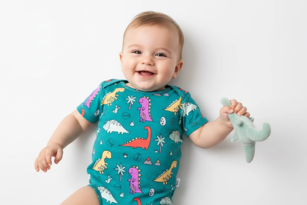 Colorful Dinosaur Bamboo Viscose Bodysuit for Boys