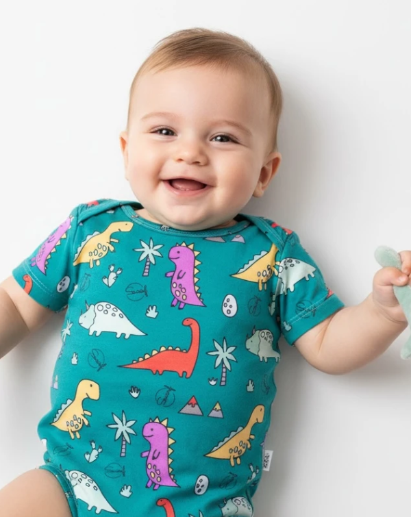 Colorful Dinosaur Bamboo Viscose Bodysuit for Boys