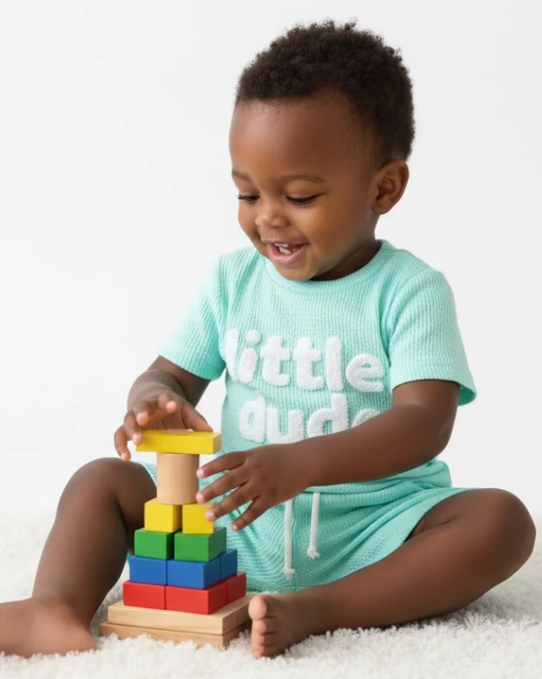 “Little Dude” Turquoise Two Piece Set for Boys