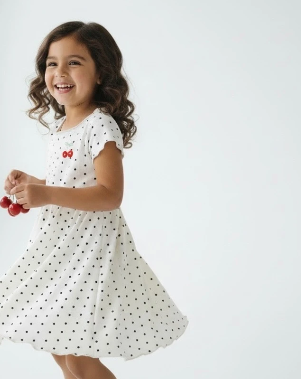 Polkadot Cherry Cream Dress for Girls