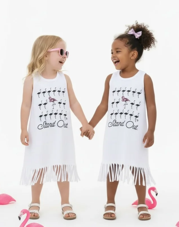 “Stand Out” Fringe Flamingo Dress Cotton