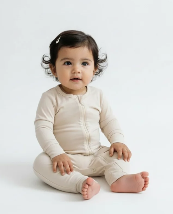 Solid Beige Bamboo Viscose Zip Up Sleeper