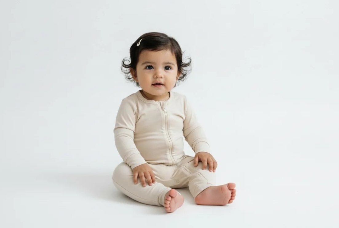 Solid Beige Bamboo Viscose Zip Up Sleeper