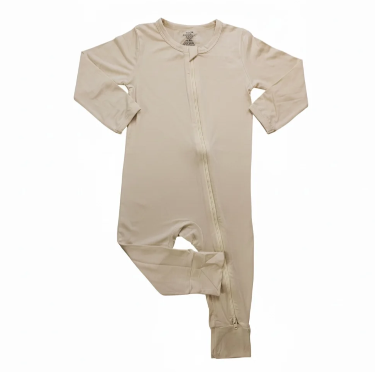 Solid Beige Bamboo Viscose Zip Up Sleeper