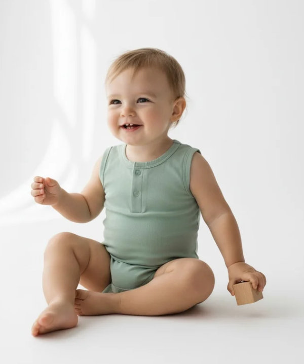 Solid Green Sleeveless Bamboo Viscose Bodysuit