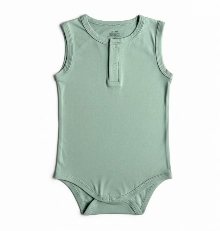 Solid Green Sleeveless Bamboo Viscose Bodysuit - Image 2