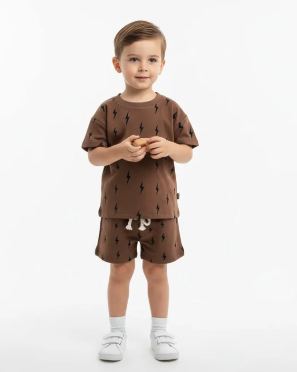 Brown Two Piece Set Lightning Bolts Outfit