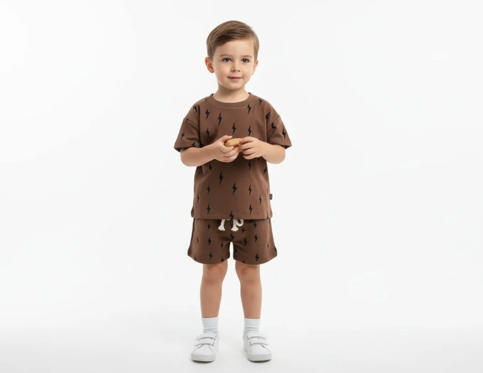 Brown Two Piece Set Lightning Bolts Outfit