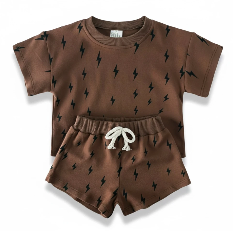 Brown Two Piece Set Lightning Bolts Outfit - Image 2